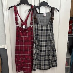 No Boundaries Red Plaid Pinafore Dress